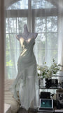 Grey Green Spaghetti Strap Women's Dress HZ1024
