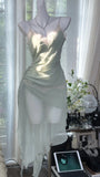 Grey Green Spaghetti Strap Women's Dress HZ1024