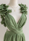Green A-Line 8th Grade Homecoming Dress V Neck Backless Birthday Outfit Cute Cocktail Dress HZ1024