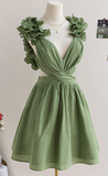 Green A-Line 8th Grade Homecoming Dress V Neck Backless Birthday Outfit Cute Cocktail Dress HZ1024