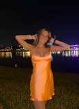 Spaghetti Straps Orange 8th Grade Homecoming Dress Sweet Birthday Outfit Fashion Cocktail Dress HZ1024