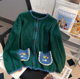 Horn Button Pocket Embroidery Forest Style Cardigan Sweater HZ1024