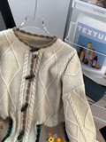 Horn Button Pocket Embroidery Forest Style Cardigan Sweater HZ1024