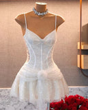 Pink Spaghetti Strap 16th Birthday Dress Glitter Sequin A-Line Homecoming Dresses HZ1024