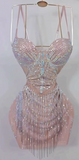 Sexy Spaghetti Strap Bodycon Party Dress 18th Birthday Outfit Sparkly Sequined Tassel Homecoming Dress HZ1024