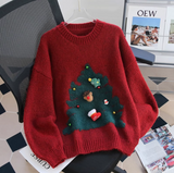 atmosphere red round neck knitted sweater HZ1024