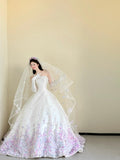 White Strapless Long Ball Gowns Quinceanera Dress Gorgeous Applique Wedding Dress Pretty Bridal Dress HZ1024