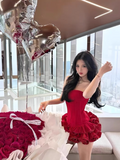 Red Strapless Party Dress Bodycon Short Birthday Outfit Homecoming Dress HZ1024