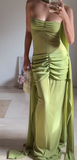 Green Strapless Formal Dresses Sheath Chiffon Long Prom Dresses Evening Gowns HZ1024
