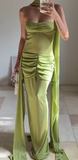 Green Strapless Formal Dresses Sheath Chiffon Long Prom Dresses Evening Gowns HZ1024