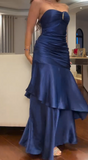 Navy Blue Sweetheart Neck Mermaid Prom Dresses Satin Long Formal Dress Birthday Outfit HZ1024