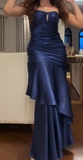 Navy Blue Sweetheart Neck Mermaid Prom Dresses Satin Long Formal Dress Birthday Outfit HZ1024