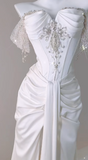 Off Shoulder Corset Sheath Evening Dress Eleagnt Beaded Satin Slit Long Prom Dress HZ1024