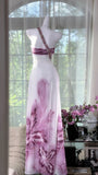 One Shoulder Printed Chiffon Sheath Long Prom Dresses Vintage Formal Dresses HZ1024