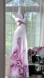 One Shoulder Printed Chiffon Sheath Long Prom Dresses Vintage Formal Dresses HZ1024