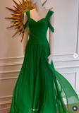 Green Evening Gowns Pleated Chiffon Sheath Formal Dress Modest Long Prom Dresses HZ1024