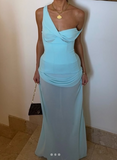 Blue One Shoulder Corset Two Piece Suit Formal Dress Fashion Birthday Outfit Party Dress HZ1024