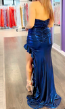 Navy Blue Graduation Dress Sweetheart Bodycon Formal Dresses Stylish Pleated Prom Dresses HZ1024