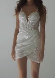 Sparkly Sweetheart Neck Sheath Short Party Dress Elegant Birthday Outfit Gorgeous Hoco Dresses HZ1024