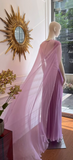 Purple Off Shoulder Long Prom Dresses Pleated Sheath Formal Dress Guest Dress with Shawl HZ1024