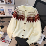 Horn Button Fair Isle Thick Knit Cardigan HZ1024