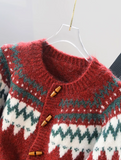 Horn Button Fair Isle Thick Knit Cardigan HZ1024