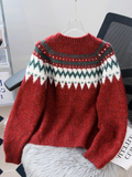 Horn Button Fair Isle Thick Knit Cardigan HZ1024