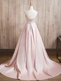 Satin Beads Pink Long Prom Dress, Pink Long Formal Dress HZ1024