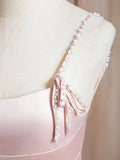 Satin Beads Pink Long Prom Dress, Pink Long Formal Dress HZ1024