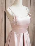 Satin Beads Pink Long Prom Dress, Pink Long Formal Dress HZ1024