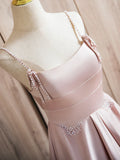 Satin Beads Pink Long Prom Dress, Pink Long Formal Dress HZ1024