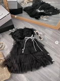 Black Strapless A-Line Short Birthday Party Dress Layered Tulle Homecoming Dress Elegant Graduation Dress HZ1024