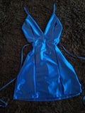 Royal Blue Spaghetti Straps A-Line Satin Backless Short Pool Party Dress V-Neck Short 16th Birthday Outfit Middle School Hoco Dresses HZ1024