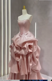 Pink Strapless Ball Gown Satin Beaded Quincea?era Dress Sweet 16 Dress HZ1024