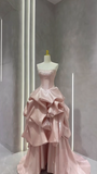 Pink Strapless Ball Gown Satin Beaded Quincea?era Dress Sweet 16 Dress HZ1024