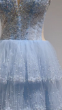 Blue Sweetheart Tulle Ball Gown Beaded Quincea?era Dress Sweet 16 Dress HZ1024