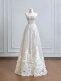 Strapless Beaded Tulle Long Wedding Dress with Beaded Sparkly Lace Ball Gown Quincea?era Dress HZ1024