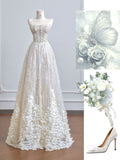 Strapless Beaded Tulle Long Wedding Dress with Beaded Sparkly Lace Ball Gown Quincea?era Dress HZ1024
