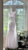 White V-Neck Empire Prom Dress with Beading Sparkly Chiffon Formal Dress Graduation Dress HZ1024