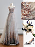 Strapless A-Line Prom Dresses Sparkly Sequin Quinceanera Dress Sweet 16th Birthday Outfit HZ1024
