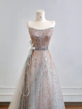 Strapless A-Line Prom Dresses Sparkly Sequin Quinceanera Dress Sweet 16th Birthday Outfit HZ1024