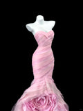 Pink Strapless Long Evening Gowns Tulle Applique Stunning Mermaid Quinceanera Dress Wedding Guest Dress HZ1024