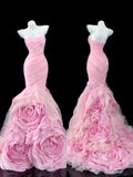 Pink Strapless Long Evening Gowns Tulle Applique Stunning Mermaid Quinceanera Dress Wedding Guest Dress HZ1024