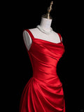 Burgundy Sheath Long Evening Gowns Satin Square Neck Formal Dress Prom Dresses Bridesmaid Dresses HZ1024