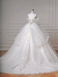 White Sweetheart Neck Wedding Dress Long Ball Gowns Tulle Beaded Quinceanera Dress Bridal Gown HZ1024