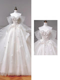 White Sweetheart Neck Wedding Dress Long Ball Gowns Tulle Beaded Quinceanera Dress Bridal Gown HZ1024