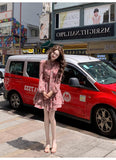 pink floral V-neck long-sleeved dress HZ1024