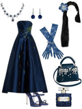 Navy Blue A-Line Evening Gowns Satin Sequin Strapless Prom Dresses Elegant Birthday Party Outfits HZ1024