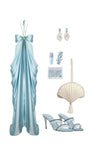 Light Blue Sheath Birthday Dress Halter Neck Satin Party Dress Casual Evening Dress HZ1024