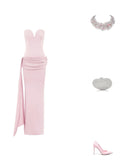 Pink Sheath Evening Gowns Satin Sweetheart Formal Sweet Graduation Prom Outfit HZ1024